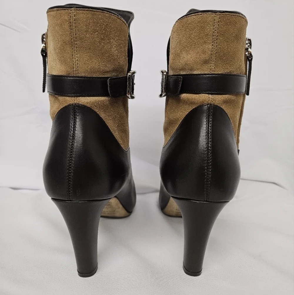 Bally Chanya Suede And Leather Heel Boots In Tan And Brown US Sz 6 EU Sz 36.5 - Picture 6 of 15